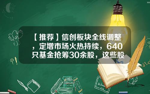 【推荐】信创板块全线调整，定增市场火热持续，640只基金抢筹30余股，这些股获机构参与定增后股价涨幅明显-资讯宝股票