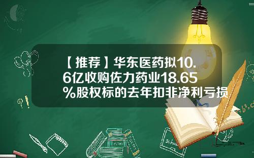 【推荐】华东医药拟10.6亿收购佐力药业18.65%股权标的去年扣非净利亏损547万连续四年下滑-胡凯军多少资产