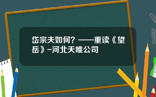岱宗夫如何？——重读《望岳》-河北天唯公司