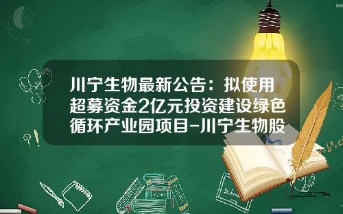 川宁生物最新公告：拟使用超募资金2亿元投资建设绿色循环产业园项目-川宁生物股票资讯网
