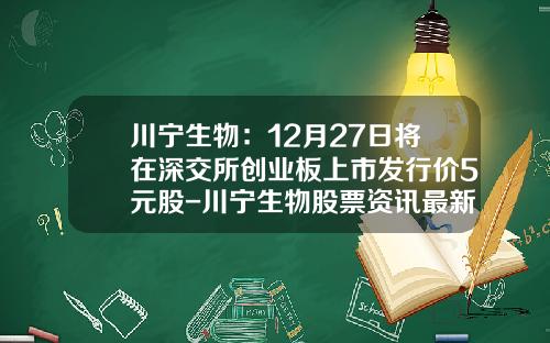 川宁生物：12月27日将在深交所创业板上市发行价5元股-川宁生物股票资讯最新