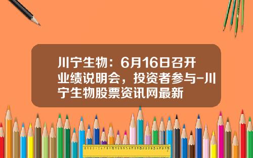 川宁生物：6月16日召开业绩说明会，投资者参与-川宁生物股票资讯网最新