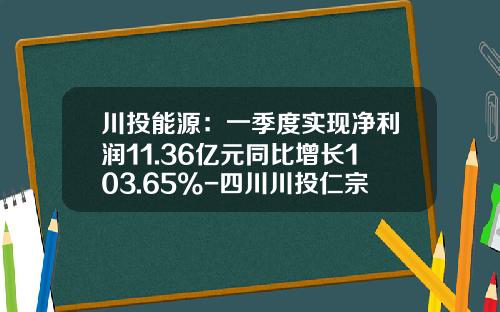 川投能源：一季度实现净利润11.36亿元同比增长103.65%-四川川投仁宗海发电有限责任公司