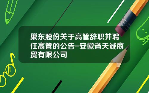 巢东股份关于高管辞职并聘任高管的公告-安徽省天诚商贸有限公司