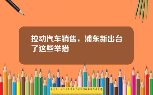 拉动汽车销售，浦东新出台了这些举措