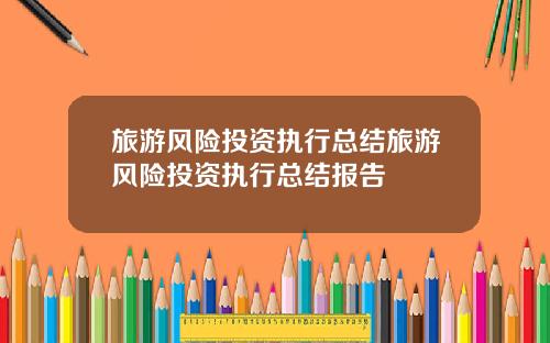 旅游风险投资执行总结旅游风险投资执行总结报告