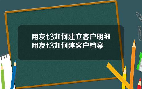 用友t3如何建立客户明细用友t3如何建客户档案