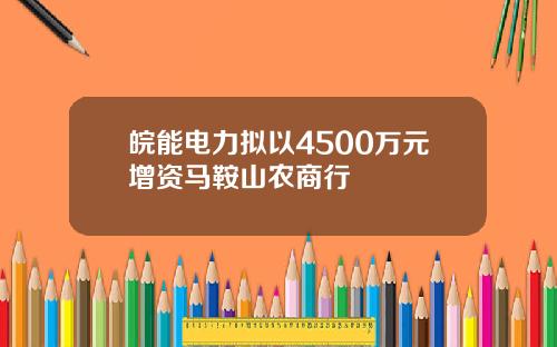 皖能电力拟以4500万元增资马鞍山农商行