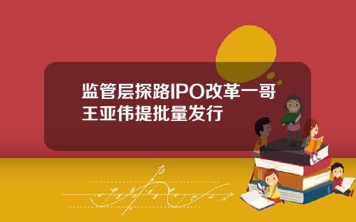 监管层探路IPO改革一哥王亚伟提批量发行