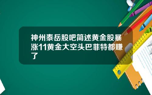 神州泰岳股吧简述黄金股暴涨11黄金大空头巴菲特都赚了