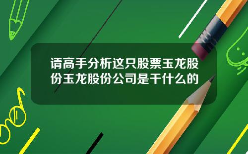 请高手分析这只股票玉龙股份玉龙股份公司是干什么的