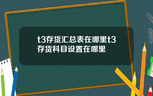 t3存货汇总表在哪里t3存货科目设置在哪里