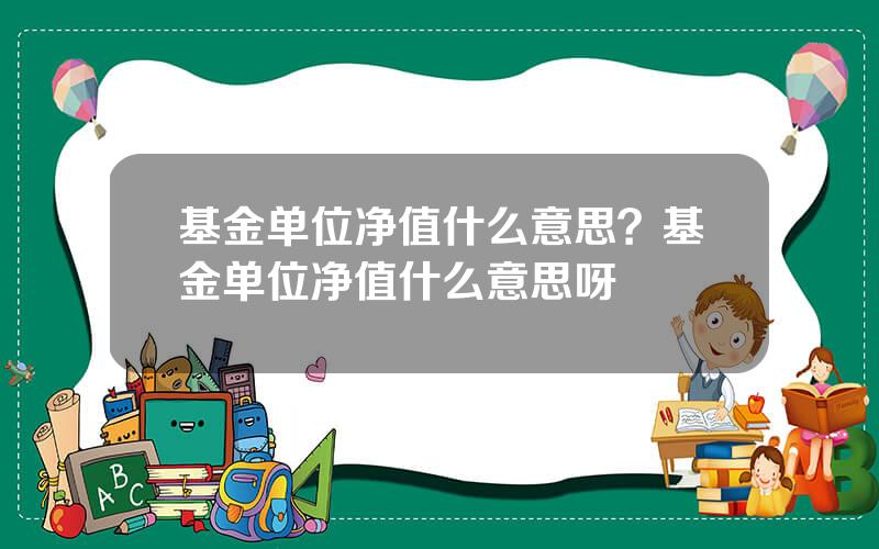 基金单位净值什么意思？基金单位净值什么意思呀