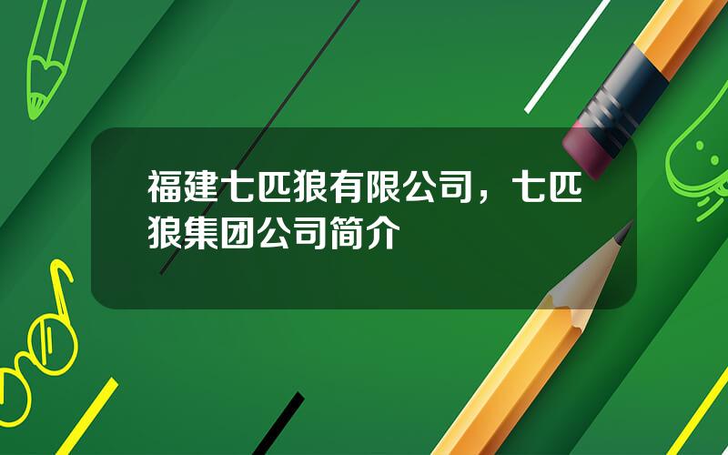福建七匹狼有限公司，七匹狼集团公司简介