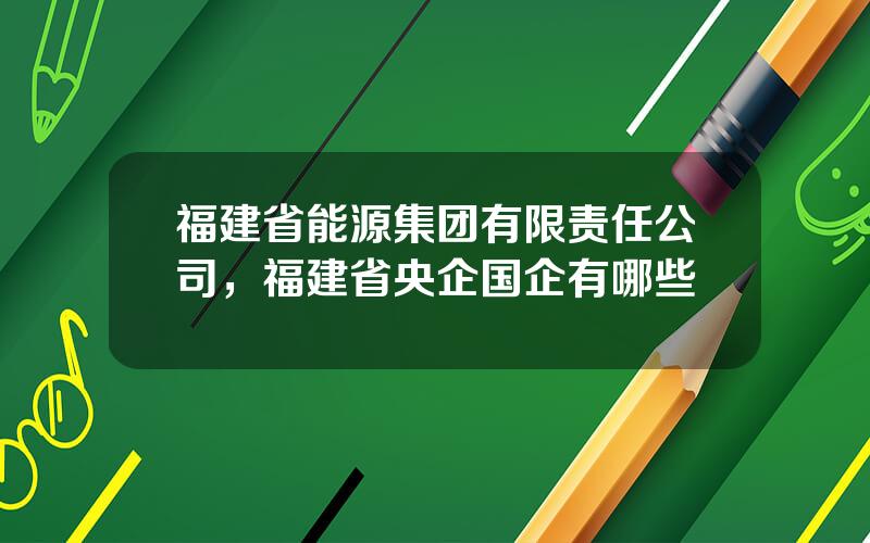 福建省能源集团有限责任公司，福建省央企国企有哪些